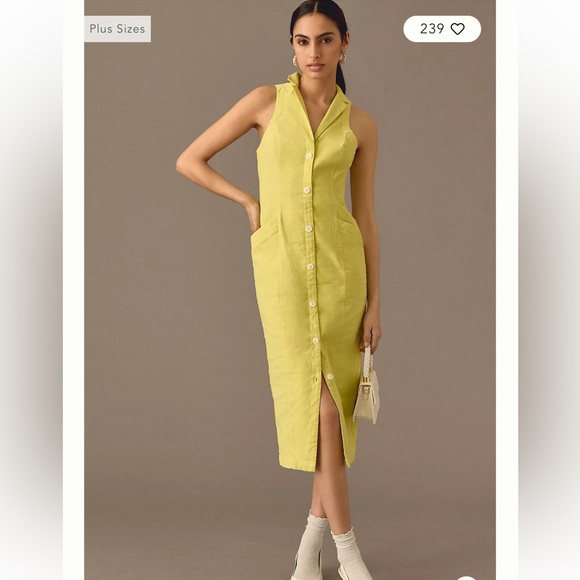 Anthropologie Plus Size CareerChartreuse Sleeveless Button Down Dress Size 18W - Picture 1 of 5